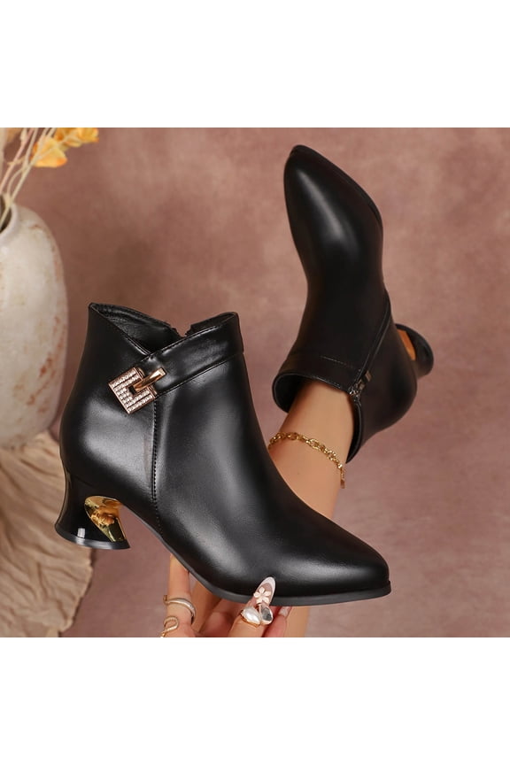 Women's Short Ankle Boots Chunky Low Heel Zipper Booties Closed Toe Dress Shoes Black,40