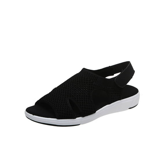 Juebong Women's Socking Sandals Breathable Elastic Knit Wedge Sandal Shoes Hook & Loop Platform Sport Sandals, Black, 10