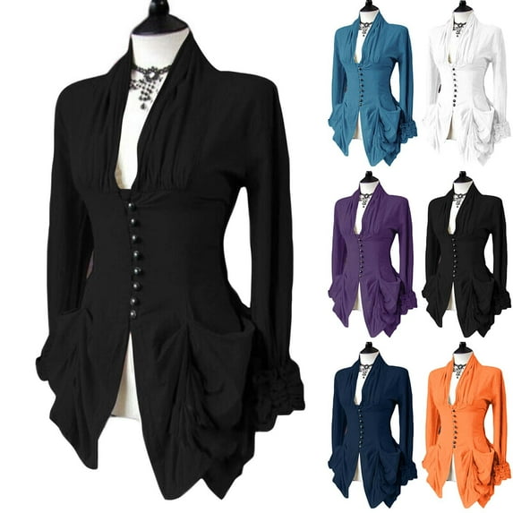 Juebong Women's Steampunk Corset Tops Victorian Gothic Tailcoat Pirate Blouse Irregular Ruffles Hem Medieval Halloween Costumes Purple,XXL