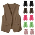 thumbnail image 1 of Juebong Women's Suit Vest Tops Trendy V Neck Sleeveless Work Dressy Waistcoat Blazer Button Down Blazer Vests with Pockets Pink,L, 1 of 7