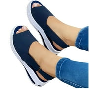 Juebong Womens Summer Comfy Open Toe Ankle Strap Sandals Beach Casual Shoes Shallow,Navy Size 11