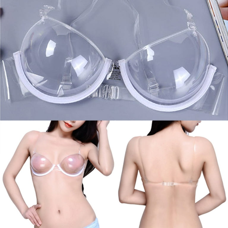 Juebong Women's Underwear Deals Clearance Under $10 Transparent Clear Bra  Invisible Strap Plastic Bra Disposable Underwear Bra,White,M/34 
