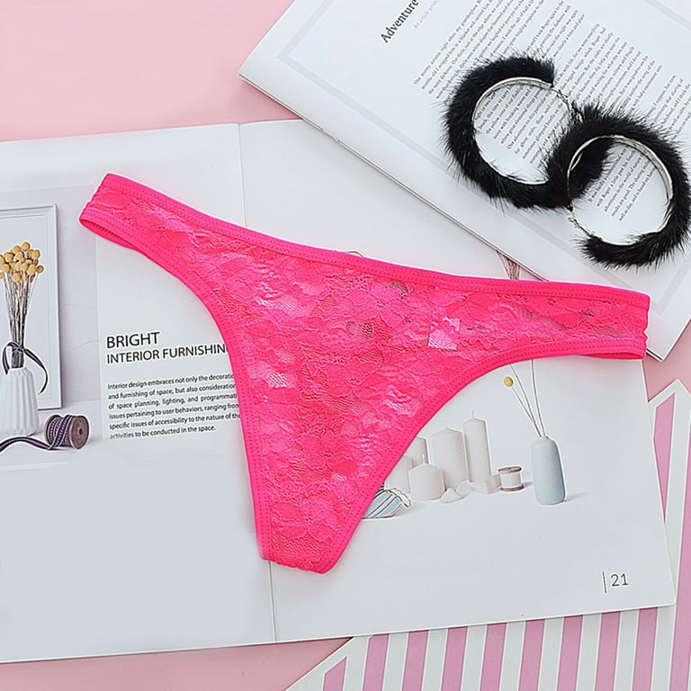 Juebong Women's Underwear Deals Clearance Under $5 Women's Lace Lingerie  Knickers G-string Thongs Panties Underwear Briefs,Hot Pink,One Size 