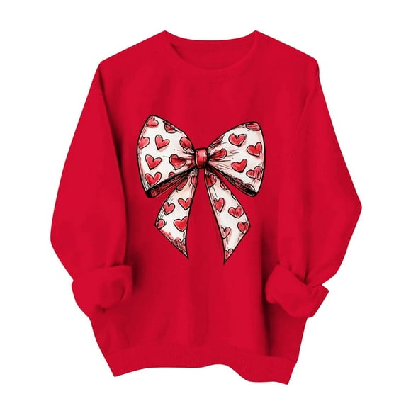 Juebong Women's Valentine's Day Raglan Pullover Sweater Crewneck Heart Letter Sweatshirt Cricket Boyfriend Blouses Tops for Leggings,Red shirts for women,XXXL