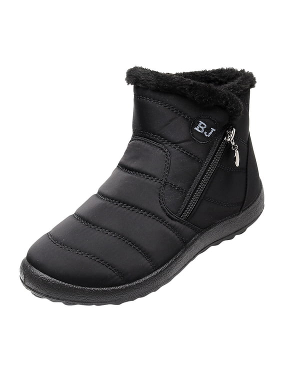 Women's Winter Warm Waterproof Cotton Shoes Nylon Snow Ankle Ankle Booties Botas,Black Size 7.5