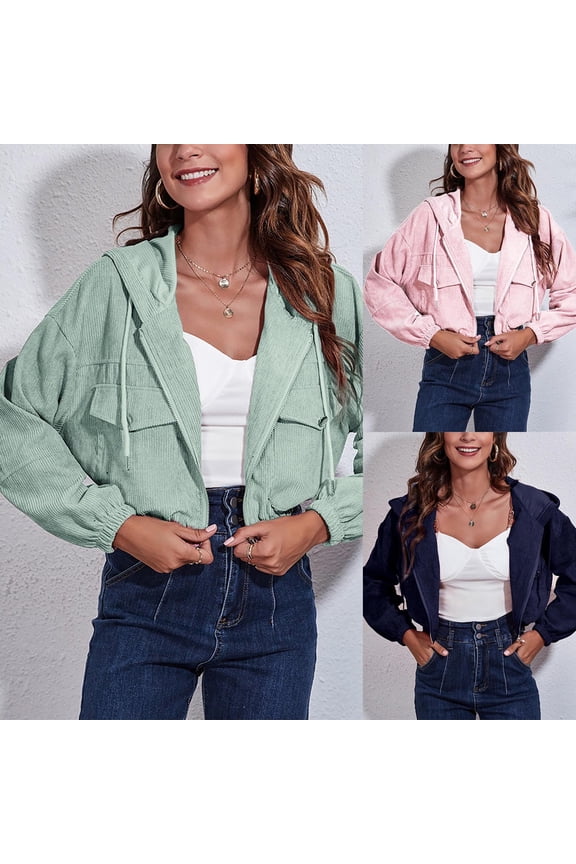 Womens Cropped Corduroy Jacket Zip Up Lightweight Utility Anorak Coat Short Varsity Jackets Shackets with Pockets Mint Green,S