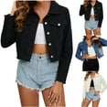 thumbnail image 1 of Juebong Womens Cropped Denim Jackets Casual Long Sleeve Short Button Barn Jean Jackets Frayed Hem Coat with Pockets Black,L, 1 of 4