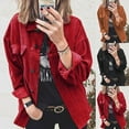 thumbnail image 1 of Juebong Womens Fashion Corduroy Shackets Button Down Jackets Tops Fall Trendy Long Sleeve Retro Utility Coat Outwear with Pockets Red,M, 1 of 8