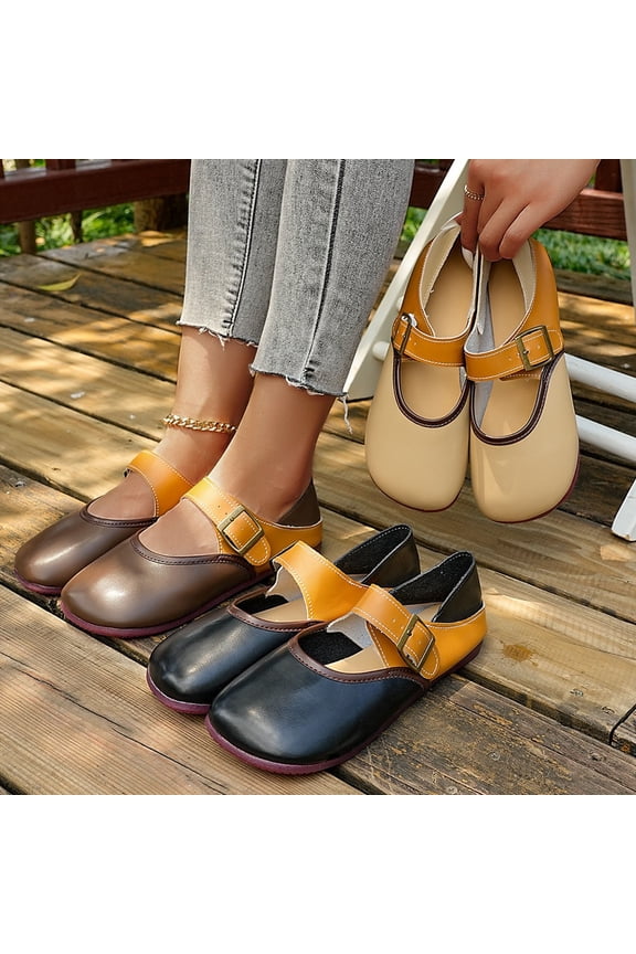 Womens Fashion Pleated Closed Toe Leather Flat Mule Shoes Casual Comfort Non-Slip Buckle Round Toe Half Slippers Brown,37