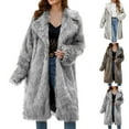 thumbnail image 1 of Juebong Womens Faux Fur Coat Fall Winter Solid Lapel Long Fleece Jacket Long Sleeve Fluffy Outerwear Open Front Shaggy Parka Coat Brown,XL, 1 of 8
