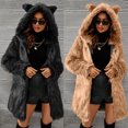 thumbnail image 1 of Juebong Womens Faux Fur Coat Long Sleeve Fleece Hoodie Jacket Open Front Shaggy Warm Mid-Long Winter Coats Fuzzy Outerwear Khaki,M, 1 of 8