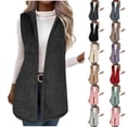 thumbnail image 1 of Juebong Womens Fuzzy Fleece Cardigan Vest Comfy Open Front Sleeveless Plaid Coat Lightweight Hooded Jackets Winter Coats Green,XXL, 1 of 7
