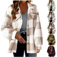 thumbnail image 1 of Juebong Womens Fuzzy Fleece Flannel Jackets Plus Size Plaid Shacket Jacket Fall Winter Faux Fur Coat Oversized Button Warm Coats Outwear Beige 015杏色,XL, 1 of 5
