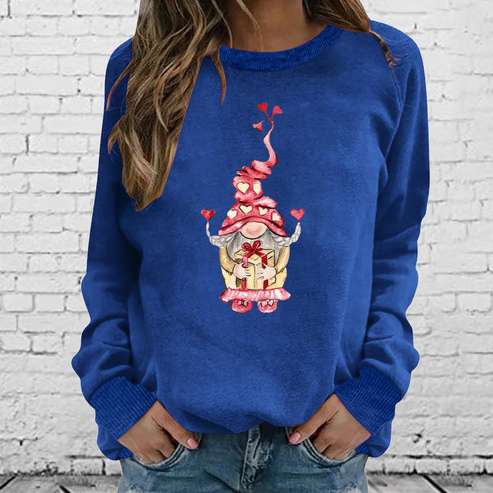 Juebong Womens Heart Graphic Print Sweatshirts Long Sleeve Crew Neck