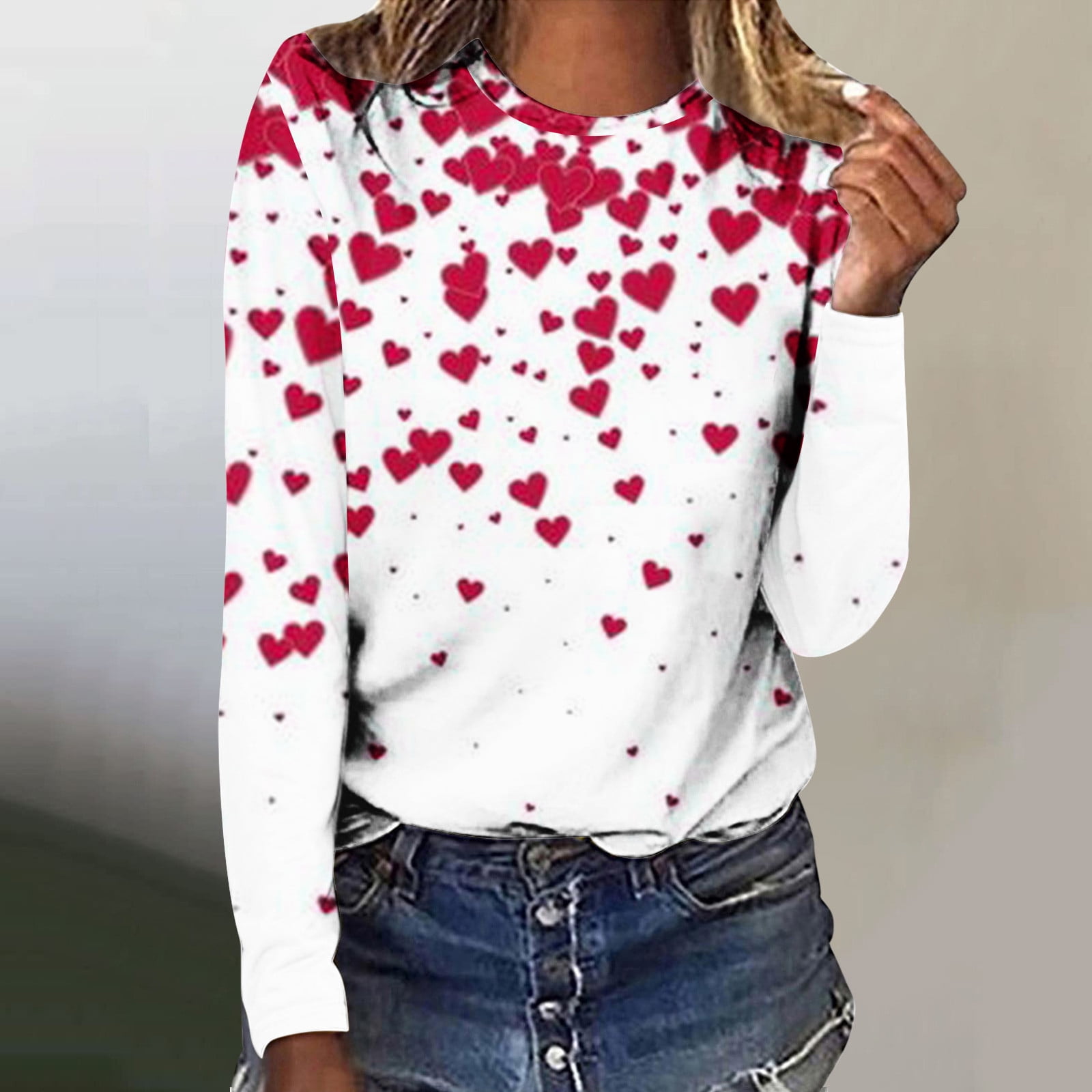 Juebong Womens Heart Graphic Print Sweatshirts Long Sleeve Crew Neck ...