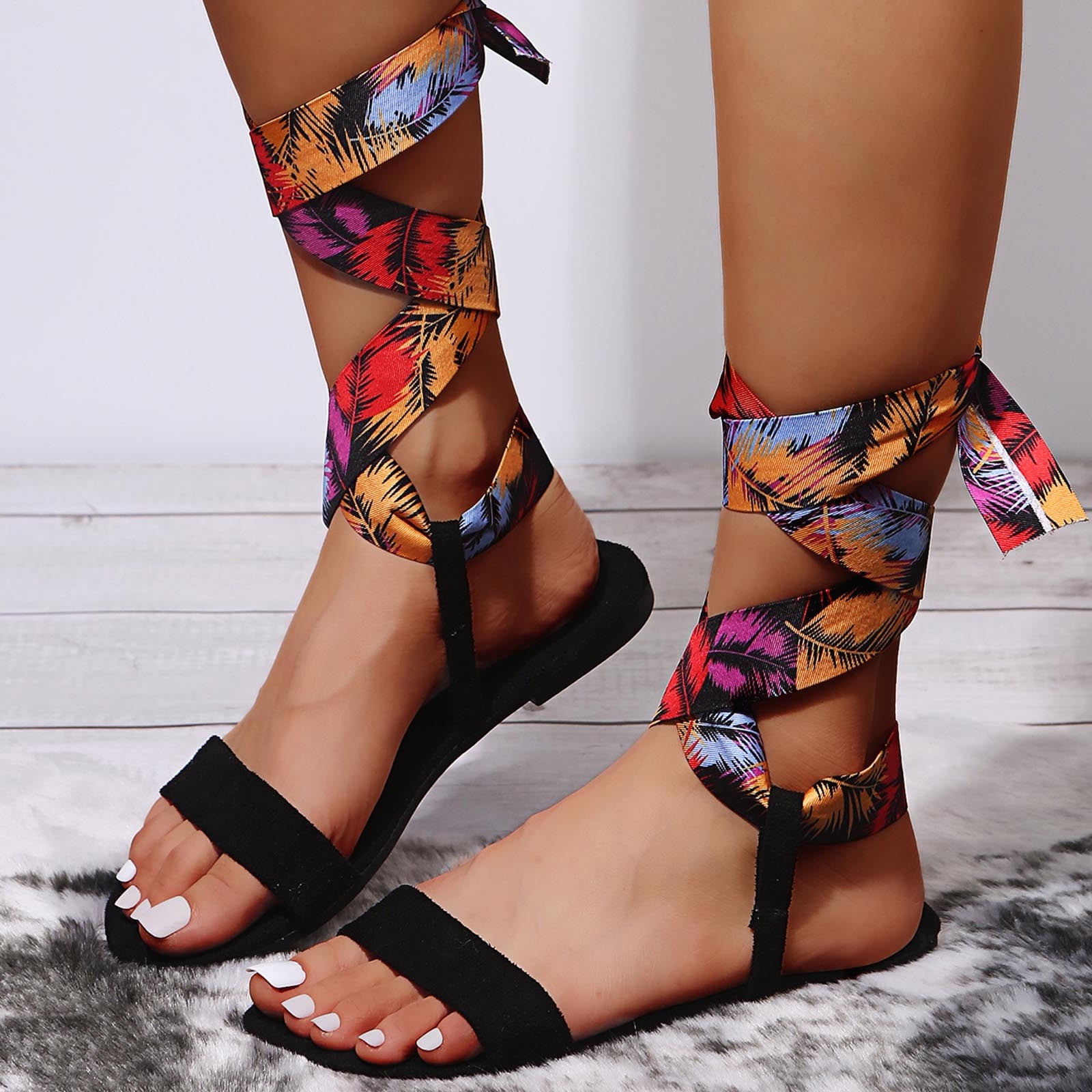 Rose Gold Diamante Lace Up Flatform Sandals - Abryella – Rebellious Fashion