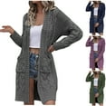 thumbnail image 1 of Juebong Womens Long Cardigan Sweaters Chunky Knit Open Front Long Sleeve Casual Duster Fall Winter Coat Jackets with Pockets Navy,XL, 1 of 6