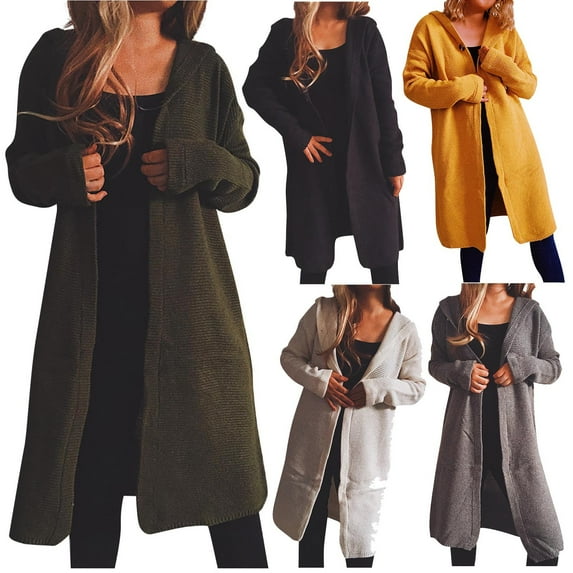 Juebong Womens Long Cardigans Cable Knitted Open Front Oversized Hooded Jacket Long Sleeve Dressy Casual Sweater Coat Gray,M