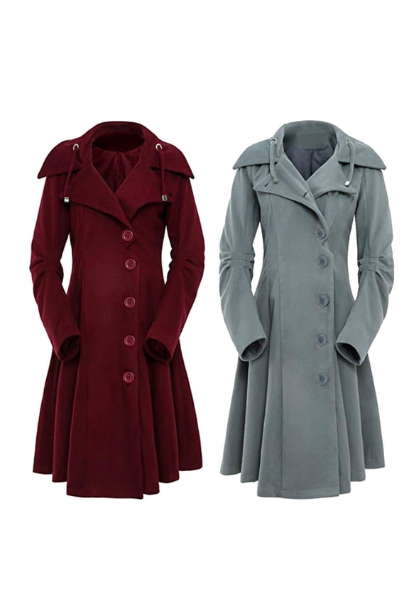 Womens Long Wool Pea Coat Notched Lapel Single Breasted Trench Coat Winter Warm Casual Peacoat Dress Overcoat Gray,XL