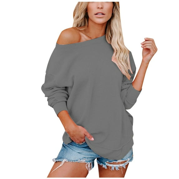 Juebong Womens Off Shoulder Sweatshirt Long Sleeve Pullover Top Casual Loose Cute Sweatshirts Sweaters Hooded Blouses Tops