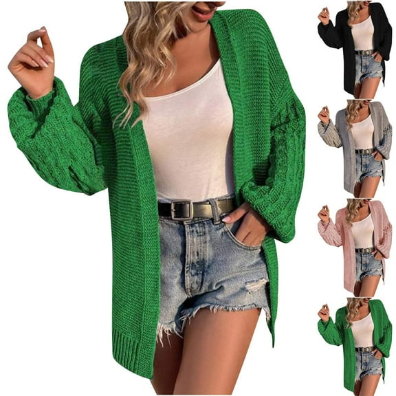 Juebong Womens Oversized Cardigan Sweaters Casual Long Lantern Sleeve Cardigans Open Front Chunky Knit Fall Sweater Coats Black,M