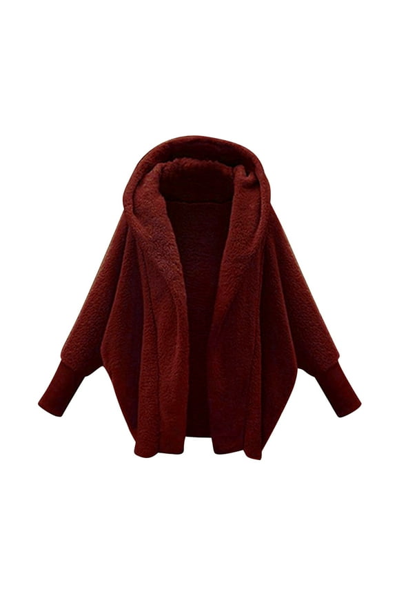 Womens Oversized Warm Fuzzy Hoodies Cardigan Cozy Loose Lantern Sleeve Pullover Hooded Sweatshirt Outwear Womens Essentials
