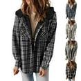 thumbnail image 1 of Juebong Womens Plaid Shacket Jacket Sherpa Lined Flannel Jackets Oversized Button Up Fuzzy Shirt Fleece Hooded Warm Coat Pink,L, 1 of 4