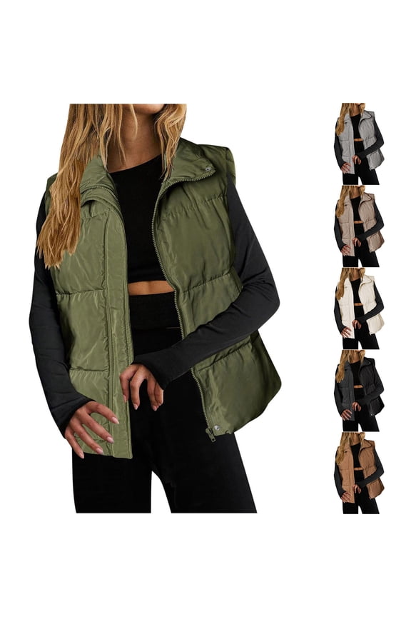 Womens Puffer Vest Sleeveless Puffy Vests Stand Collar Gilet Coat Lightweight Bubble Quilted Vests Trendy 2025 Winter Coats Silver,L
