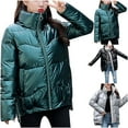 thumbnail image 1 of Juebong Womens Quilted Jacket Zip Up Metal Color Warm Winter Down Coats Windproof Oversized Short Puffer Jackets Casual Outerwear Green M, 1 of 8