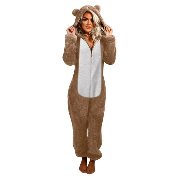 Juebong Womens Sherpa Jumpsuit Fleece Sleepwear Onesie Fuzzy Pajama Plush Hooded Romper Playsuit Tracksuits Loungewear Today's Deals Clearance!2022
