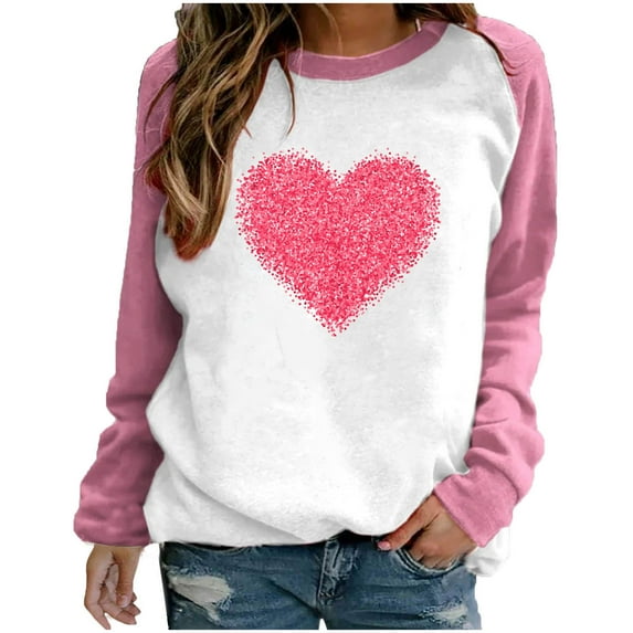 Juebong Womens Valentine's Day Sweatshirt Love Heart Valentines Long Sleeve