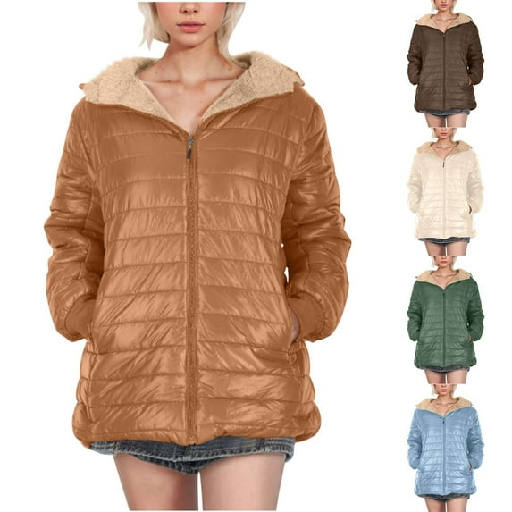 Juebong Womens Winter Coats Sherpa Lined Jackets Turn-Down Collar Full Zip Up Fleece Quilted Jacket Plus Size Thermal Warm Coat with Pockets Coffee,XXXXL