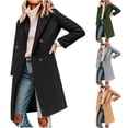 thumbnail image 1 of Juebong Womens Winter Pea Coat Notch Lapel Double Breasted Wool Blend Oversized Overcoat Loose Fall Winter Trench Coats with Pockets Black,XXXL, 1 of 6
