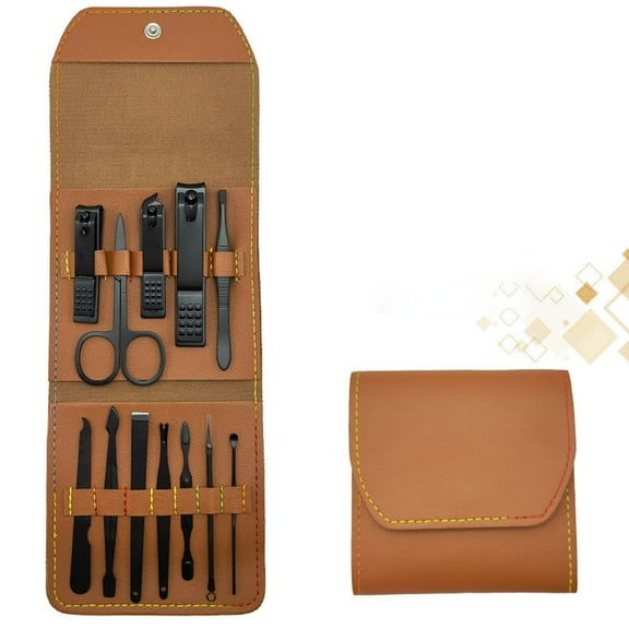 Juego de 12 cortaúñas de acero inoxidable con bolsa plegable, tijeras y herramientas de maquillaje y belleza.