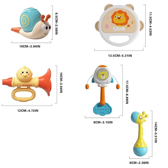 Juego de 5 piezas de tambores de mano de goma suave con sonido de timbre. Combinación de instrumentos musicales. toys gifts