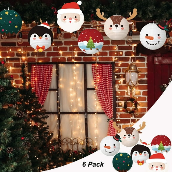 Juego de 6 faroles de papel para fiestas navideñas, adornos para árboles de Navidad, para decoración de fiestas navideñas.