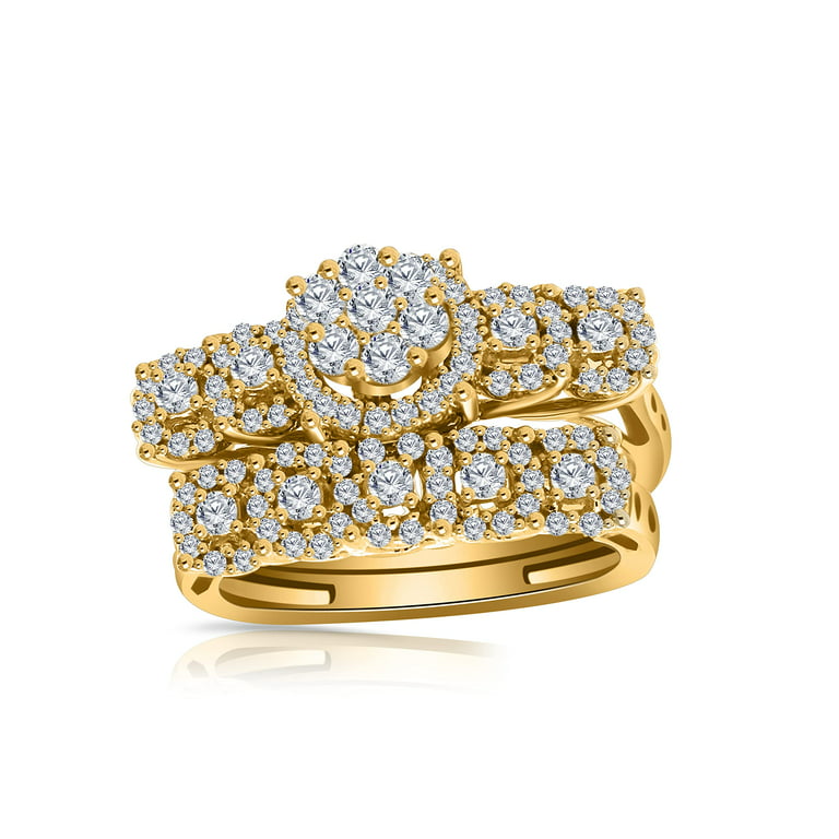 Juego de anillos de novia para mujer, moissanita en anillos de compromiso  chapados en oro amarillo de 18 quilates (0,95 quilates), tamaÃƒÂ±o de  anillos: 9 