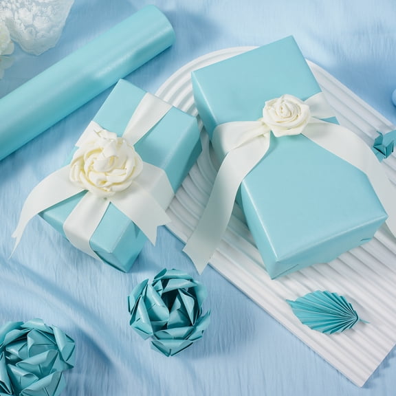 Juertime Matte Blue Wrapping Paper, Reversible Pearly-Lustre Gift Wrap Paper Perfect for Wedding, Birthday, Christmas, Baby Shower - Mini Roll, 17 Inches X 32.8 Feet
