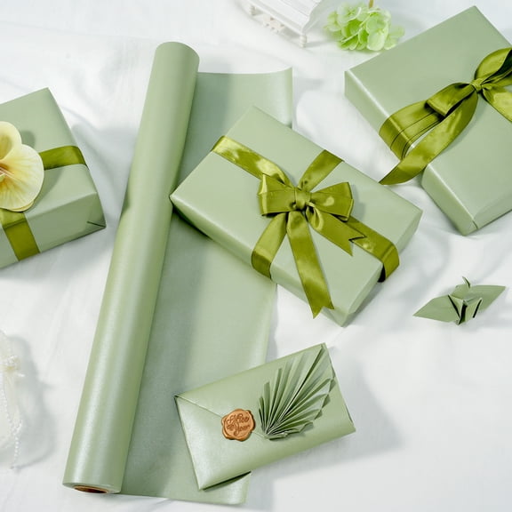 Juertime Sage Green Matte Wrapping Paper, Reversible Pearly-Lustre Gift Wrap Paper Perfect for Wedding, Valentine's Day, Birthday, Christmas, Baby Shower - Mini Roll, 17 Inches X 32.8 Feet