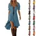 thumbnail image 1 of Juesizh Boho Dresses for Women Holiday Solid Color Summer Dress Fashion Casual Asymmetric Skirt Hem Dress, S-2XL, 1 of 7