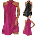 thumbnail image 1 of Juesizh Cocktail Dresses for Women Plus Size Halter Sleeveless Dress Fashion Temperament Solid Color Off-shoulder Sequined Mini Dress, S-3XL, 1 of 4