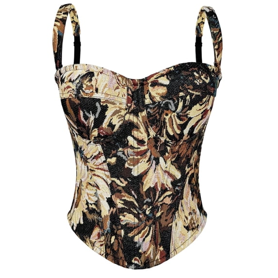 Juesizh Corset Tops for Women Tummy Control Shapewear Trendy Vintage Floral Print Sleeveless Corset