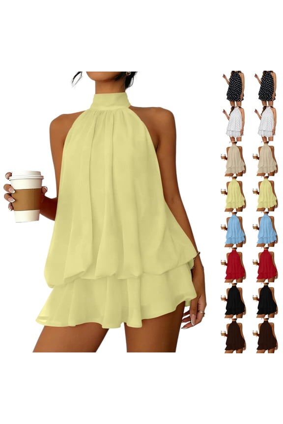 Dress for Women Halter Sleeveless Casual Dress Cool Backlees Solid Color Summer Holiday Mini Dress, S-2XL