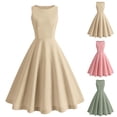 thumbnail image 1 of Juesizh Holiday Dresses for Women Hepburn Crew Neck Sleeveless Midi Dresses Fashion Vintage Summer Solid Color Tea Party Dress, S-2XL, 1 of 4