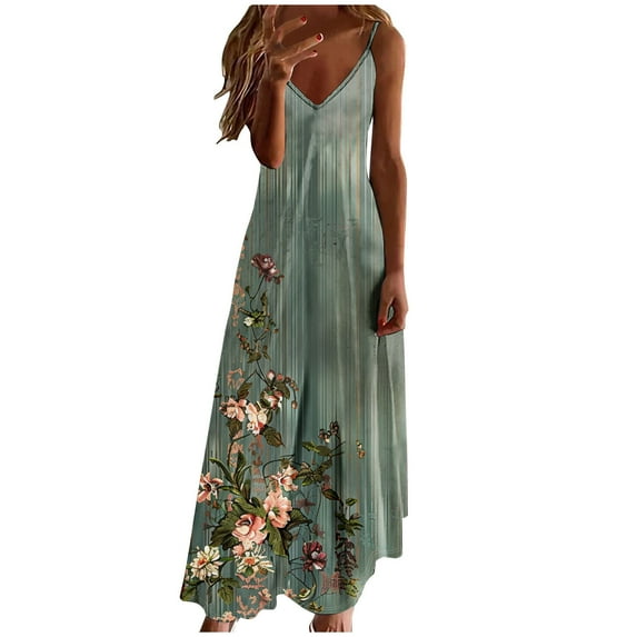 Juesizh Holiday Dresses for Women Plus Size Camis Sleeveless Summer Dress Fashion Breathable Floral Printed Beach Maxi Dress, S-3XL