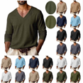 thumbnail image 1 of Juesizh Long Sleeve Shirts for Men Plus Size V Neck Pullover Casual Trendy Workout Solid Color Printed Tee Shirts Tops, S-3XL, 1 of 4