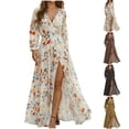 thumbnail image 1 of Juesizh Maxi Dress for Women Long Sleeve Holiday Dress Fashion Casual Floral Print Split Full Summer Dress, S-2XL, 1 of 5
