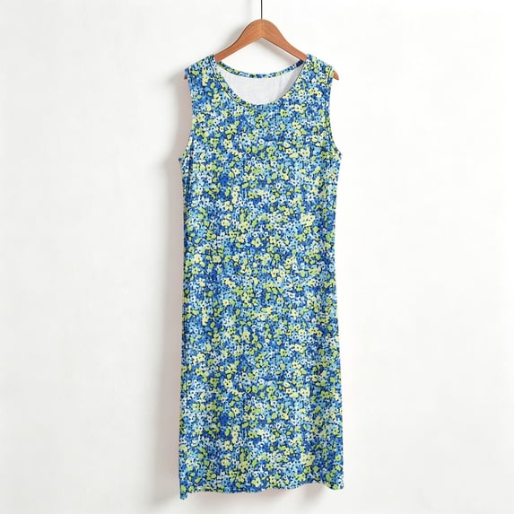 Juesizh Nightgowns for Women Plus Size Round Neck Loungewear Comfy Loose Casual Print Sleeveless Sleepwear, S-5XL