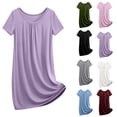thumbnail image 1 of Juesizh Nightgowns for Women Solid Color Sleep Pajamas Casual Loose Round Neck Short Sleeve Sleepwear Mini Dress, S-2XL, 1 of 7