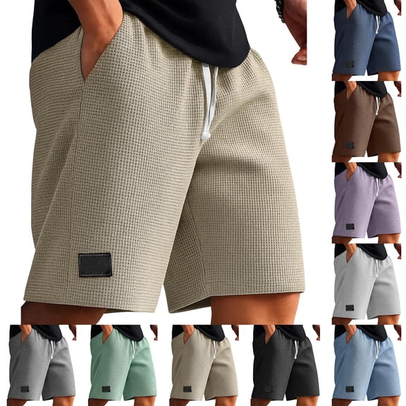 Juesizh Shorts for Men Plus Size Waffle Dawstring Waist Athletic Gym Shorts Casual Trendy Solid Color Outdoor Workout Pants, M-4XL